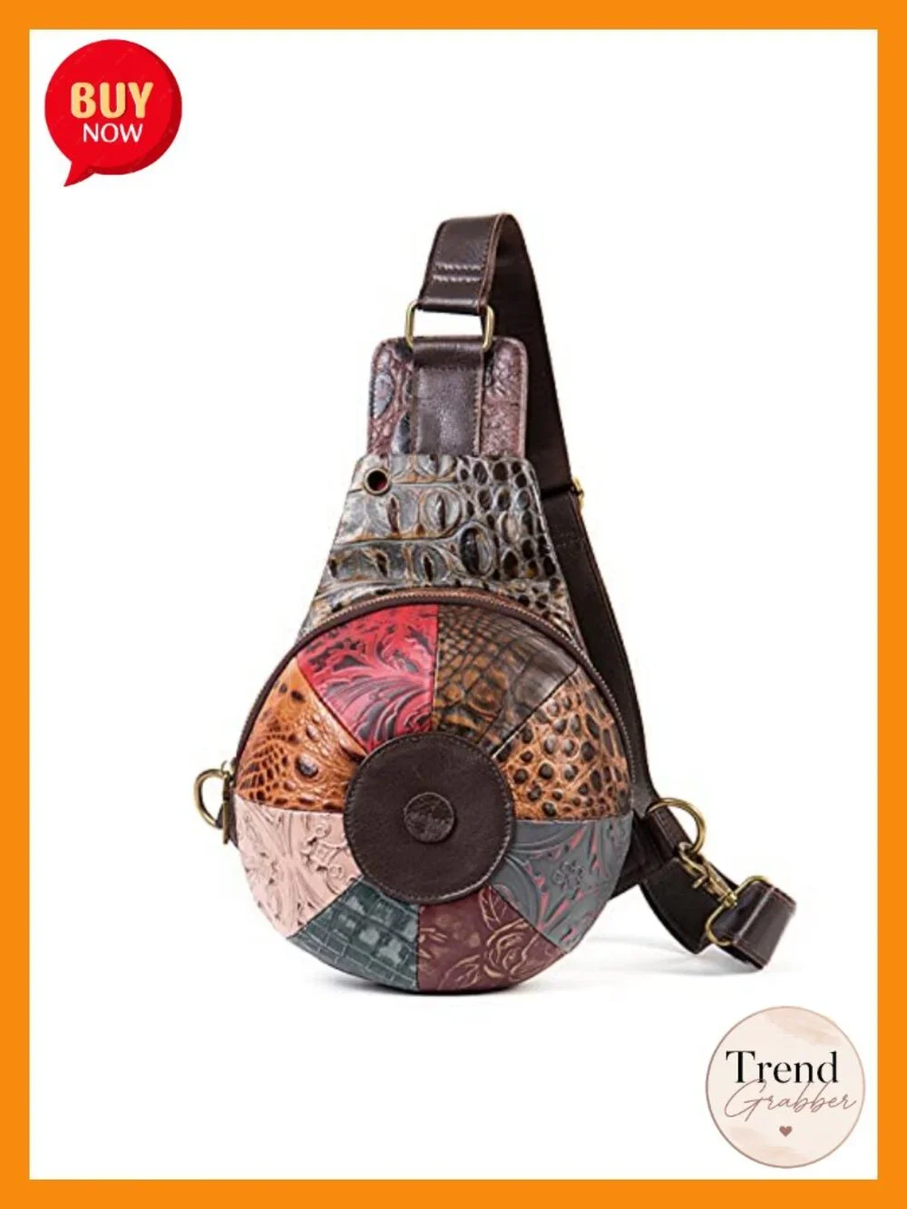 Genuine Leather Patchwork Sling Backpack Crossbody with Headphone Port